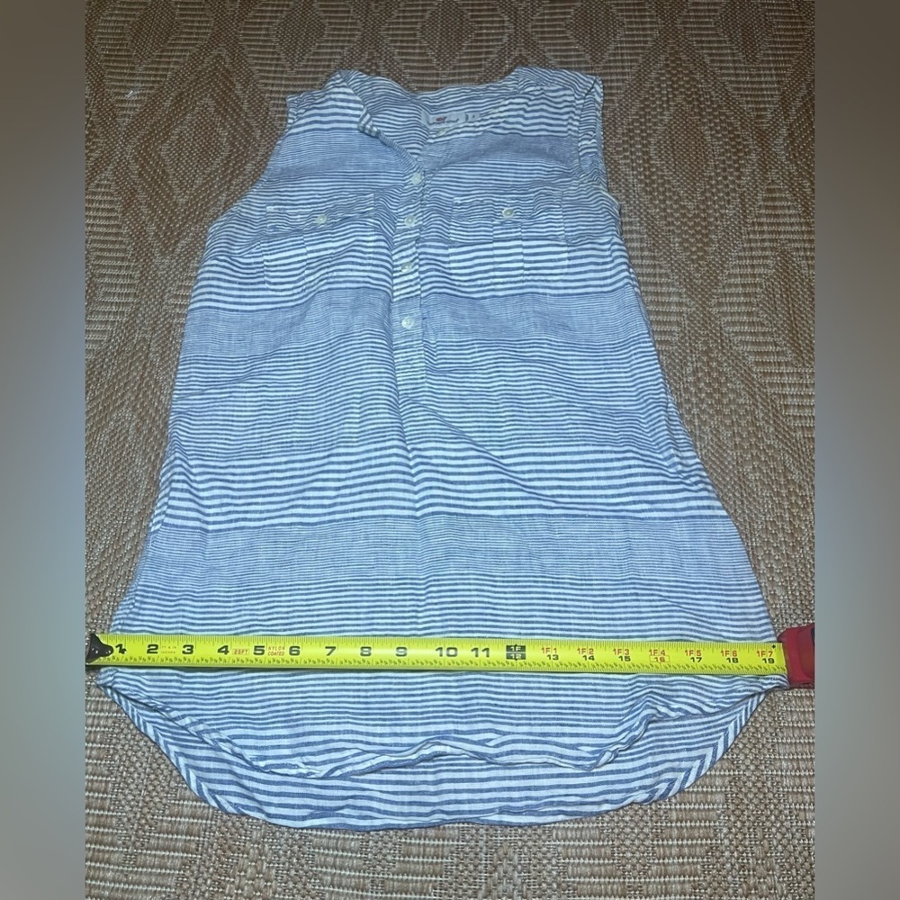 Vineyard Vines Camp Popover Linen Sleeveless Blue & White Striped Top,Size 2 - Picture 5 of 7